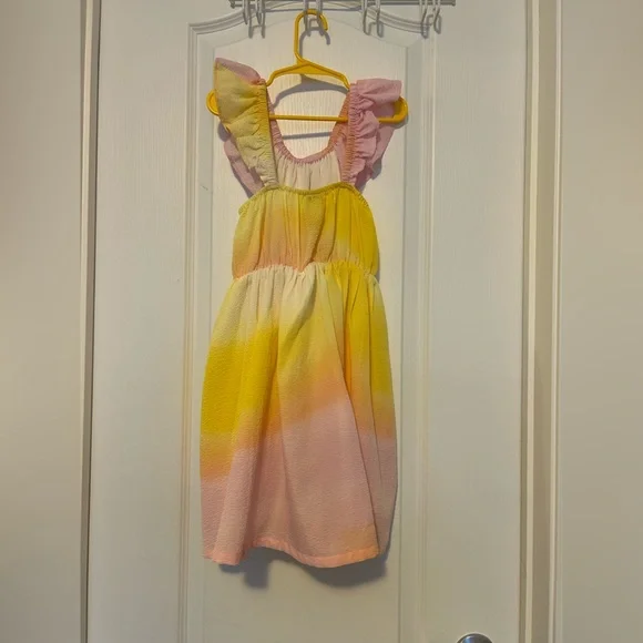 Girls Pink Yellow Ombre Ruffle Dress - Picture 4 of 4